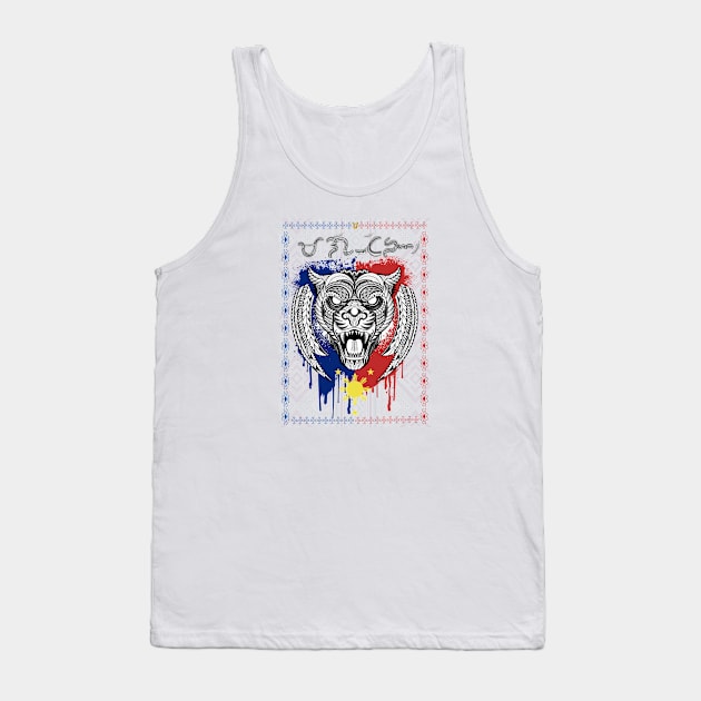 Tribal line Art Tiger / Baybayin word Magiting (Heroic/Patriotic) Tank Top by Pirma Pinas